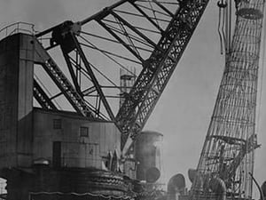 Giant Crane Lift Battleship Tower at Newport News Shipbuilding - Art Print