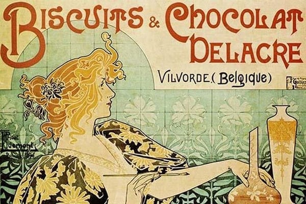 Biscuits & Chocolate Delcare by Alphonse Mucha - Art Print