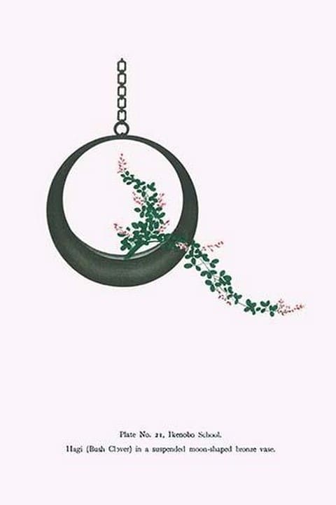 Hagi (Bush Clover) in a suspended moon-shaped Bronze vase by Josiah Conder - Art Print