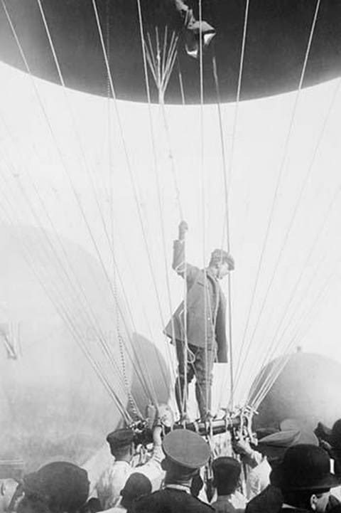 Aviator in Basket of a Hot Air Balloon - Art Print