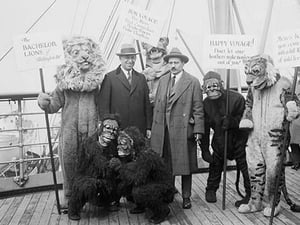 Chrysler has a Bon Voyage from Clowned figures on Board ship before it leaves for Europe - Art Print
