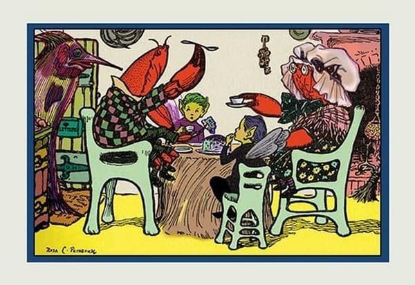 Having Cake Mr. Caterpillar Crab and Dame Crabby by Rosa C. Petherick - Art Print