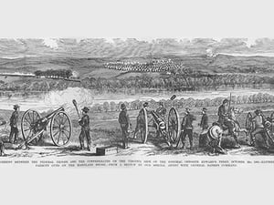 Artillery Battle at Edward's Ferry with Parrott Guns by Frank Leslie - Art Print