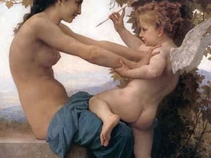 A Young Girl Defending Herself Against Eros by William Bouguereau - Art Print