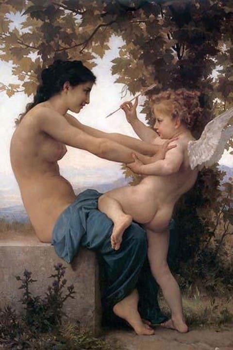 A Young Girl Defending Herself Against Eros by William Bouguereau - Art Print