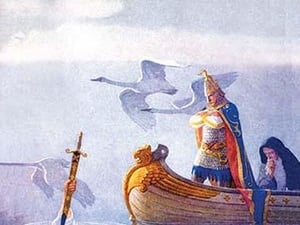 Arthur and Excalibur by N.C. Wyeth - Art Print
