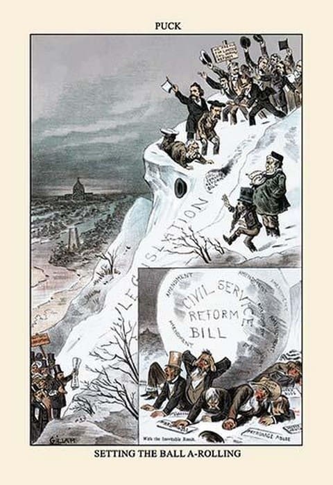 Puck Magazine: Setting the Ball A-Rolling by Bernhard Gillam - Art Print
