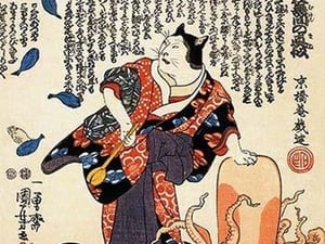 Cat Dressed in Japanese Clothing with an Octopus by Utagawa Kuniyoshi - Art Print