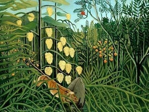 In a Tropical Forest; Tiger Attacks a Buffalo by Henri Rousseau - Art Print