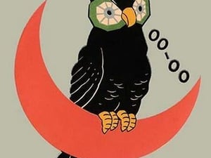 Owl on Crescent Moon - Art Print