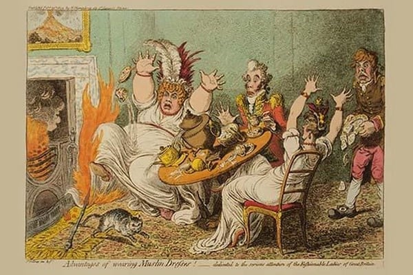 Advantages of wearing muslin dresses! by James Gillray - Art Print