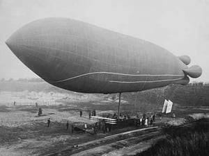 Clement-Bayard Dirigible Ready for Flight to Carry plane aloft - Art Print