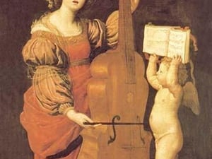 Cherub Holds Music Book for Woman Playing the Cello - Art Print