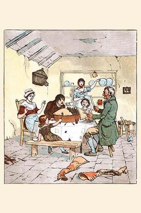 The Blackbirds baked in a pie began singing when the pie was opened. by Randolph Caldecott - Art Print