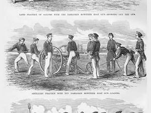 Artillery Practice for Sailors with Dahlgren's Boat Howitzer by Frank Leslie - Art Print