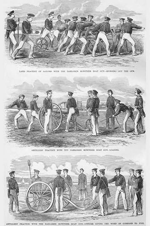 Artillery Practice for Sailors with Dahlgren's Boat Howitzer by Frank Leslie - Art Print