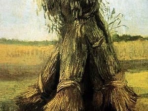 Sheaves bundled high in a field by Vincent van Gogh - Art Print