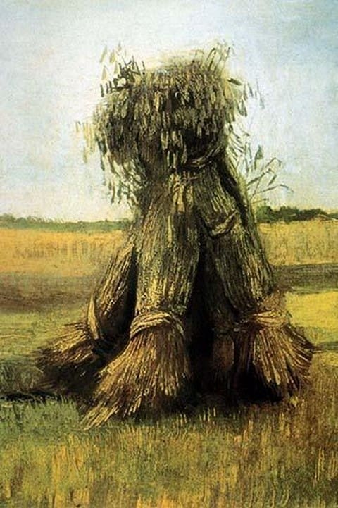 Sheaves bundled high in a field by Vincent van Gogh - Art Print