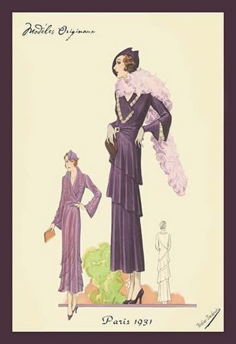 Modern Violet Dress with Boa by Atelier Bachroitz - Art Print