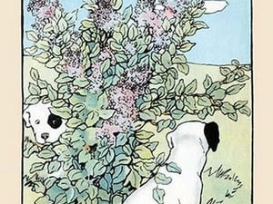 Snip and Snap Play in the Lilac Bushes by Julia Dyar Hardy - Art Print