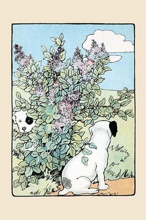 Snip and Snap Play in the Lilac Bushes by Julia Dyar Hardy - Art Print