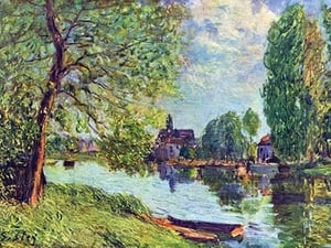 River landscape at Moret-sur-Loing by Alfred Sisley - Art Print