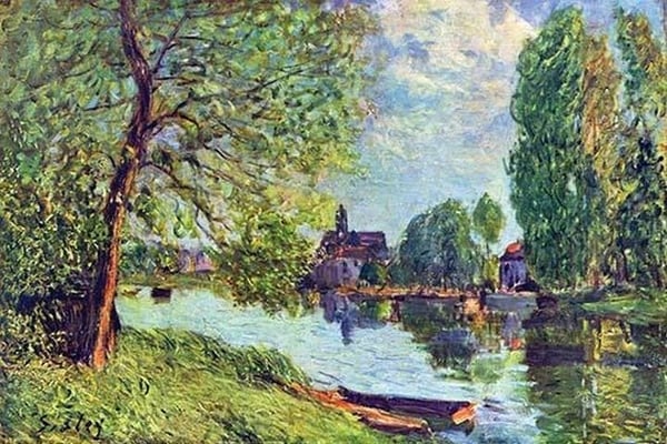 River landscape at Moret-sur-Loing by Alfred Sisley - Art Print