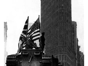 A British Tank on Fifth Avenue by Gilbert - Art Print