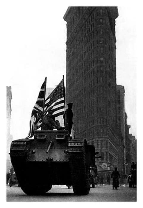 A British Tank on Fifth Avenue by Gilbert - Art Print