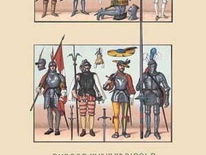 An Assortment of Military Costumes of the Renaissance by Auguste Racinet - Art Print