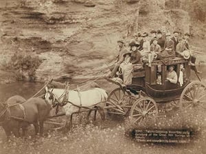 Tallyho Coaching. Sioux City party Coaching at the Great Hot Springs of Dakota by John C.H. Grabill - Art Print