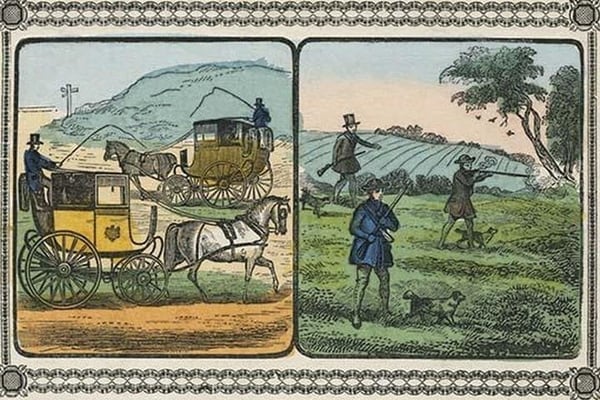 Coaches with drivers take travelers to the hunt by Charles Butler - Art Print