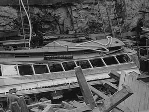 New York Subway Cave-in with demolished trolley or train - Art Print