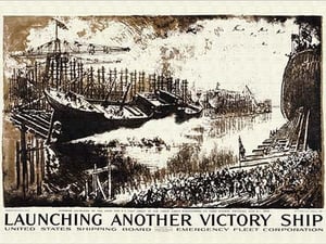 Launching Another Victory Ship by Joseph Pennell - Art Print