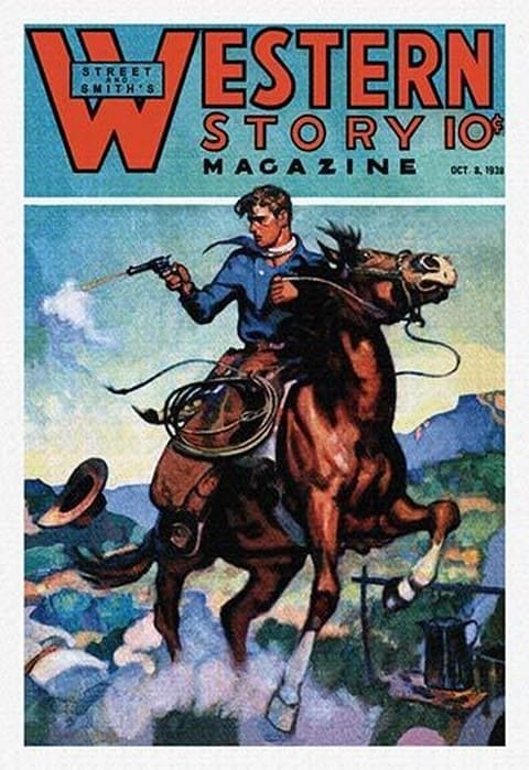 Western Story Magazine: Gunning 'Em Down - Art Print