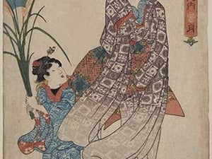 Full Moon Over woman and a young girl by Utagawa Kunisada - Art Print