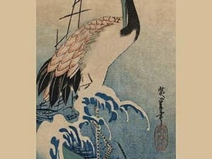 Crane in Waves by Utagawa Hiroshige - Art Print