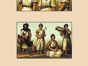 A Variety of African Costumes by Auguste Racinet - Art Print