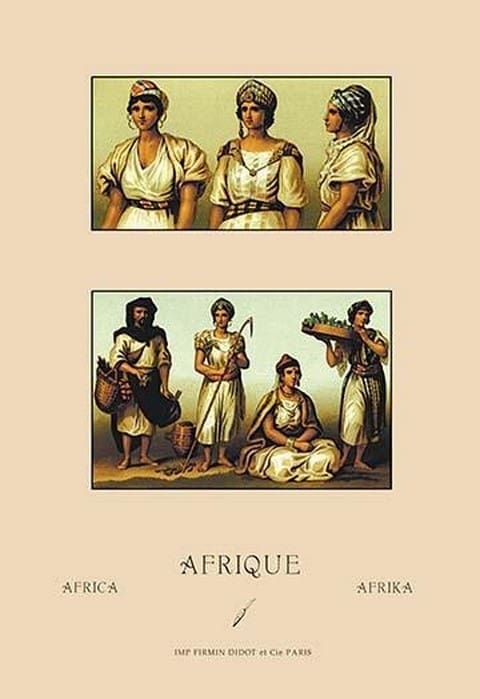 A Variety of African Costumes by Auguste Racinet - Art Print