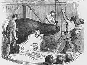 15 Inch Gun Loaded in the Turret of Ericsson Ironclad during attack on Fort Sumter by Frank Leslie - Art Print