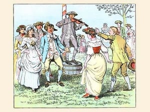 Dancing to the Strings of a Violinist by Randolph Caldecott - Art Print