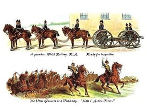 Field Battery Ready for Inspection and Horse Gunners at a Field-Day by Richard Simkin - Art Print