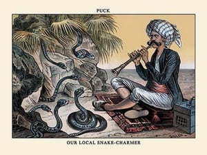 Puck Magazine: Our Local Snake-Charmer by Bernhard Gillam - Art Print