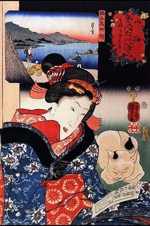 Quite Time with Cat by Utagawa Kuniyoshi - Art Print