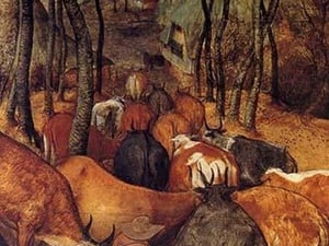 Reentry of Herds in Autumn - Detail by Pieter the Elder Brueghel - Art Print