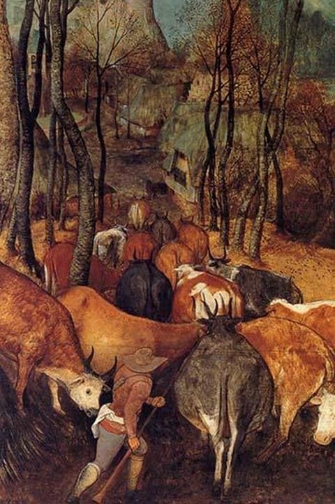 Reentry of Herds in Autumn - Detail by Pieter the Elder Brueghel - Art Print
