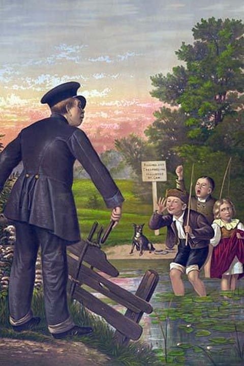 Policeman Catches Young Children in a Pond by G.F. Gillman - Art Print