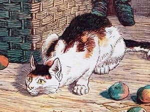 Cat with Apples by Randolph Caldecott - Art Print