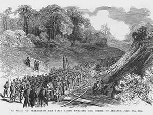 Troops assemble waiting for Orders in the Siege of Petersburg by Frank Leslie - Art Print