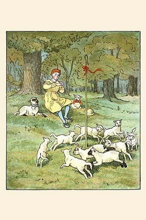 Shepherd lays his flute for lambs by Randolph Caldecott - Art Print